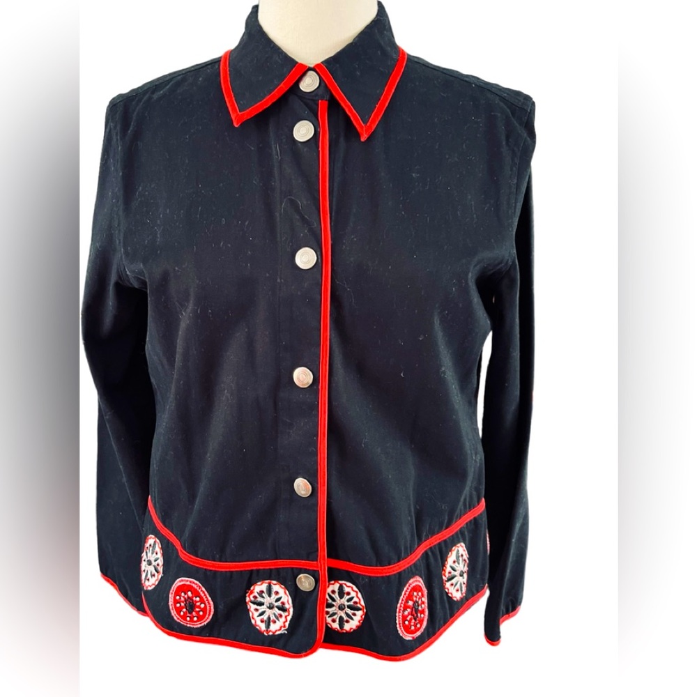 Ruby Rd. Black Jacket With Red Piping & Appliqus … - image 1